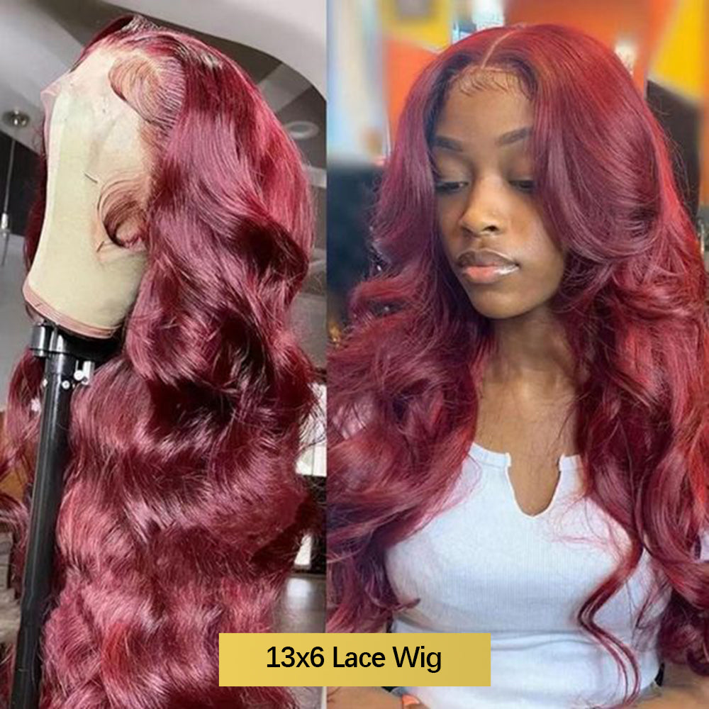 Body Wave 99J Burgundy Color 13x6 Hd Lace Frontal Wigs Human Hair Wig-3