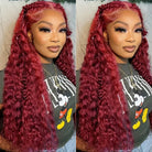 Deep Wave 99J Burgundy Color 13x4 Hd Lace Frontal Wigs Curly Human Hair Wig-3