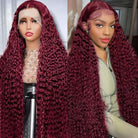 Deep Wave 99J Burgundy Color 13x4 Hd Lace Frontal Wigs Curly Human Hair Wig-4