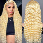 Glueless 613 Color Curly Deep Wave Lace Frontal Wigs Blonde Human Hair Wig-2