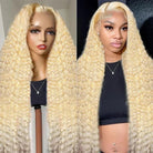 Glueless 613 Color Curly Deep Wave Lace Frontal Wigs Blonde Human Hair Wig