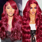 Glueless 99J Color Body Wave Lace Frontal Wigs Pre Plucked Burgundy Human Hair Wig-2