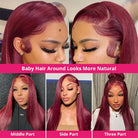 Glueless 99J Color Body Wave Lace Frontal Wigs Pre Plucked Burgundy Human Hair Wig-4