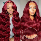 Glueless 99J Color Body Wave Lace Frontal Wigs Pre Plucked Burgundy Human Hair Wig 