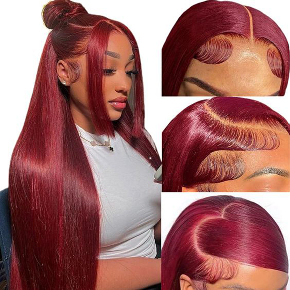 Straight 99J Burgundy Color 13x4 Hd Lace Wigs Frontal Human Hair Wig