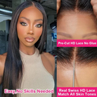 Wear And Go 6*4 Hd Lace Wig Straight Black Long Pre Bleached Tiny Knots Glueless Wig-1