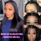 Wear And Go 6*4 Hd Lace Wig Straight Black Long Pre Bleached Tiny Knots Glueless Wig-7